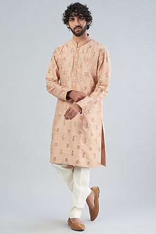Dusty Pink Raw Silk Kurta Set by Aqube by Amber Men