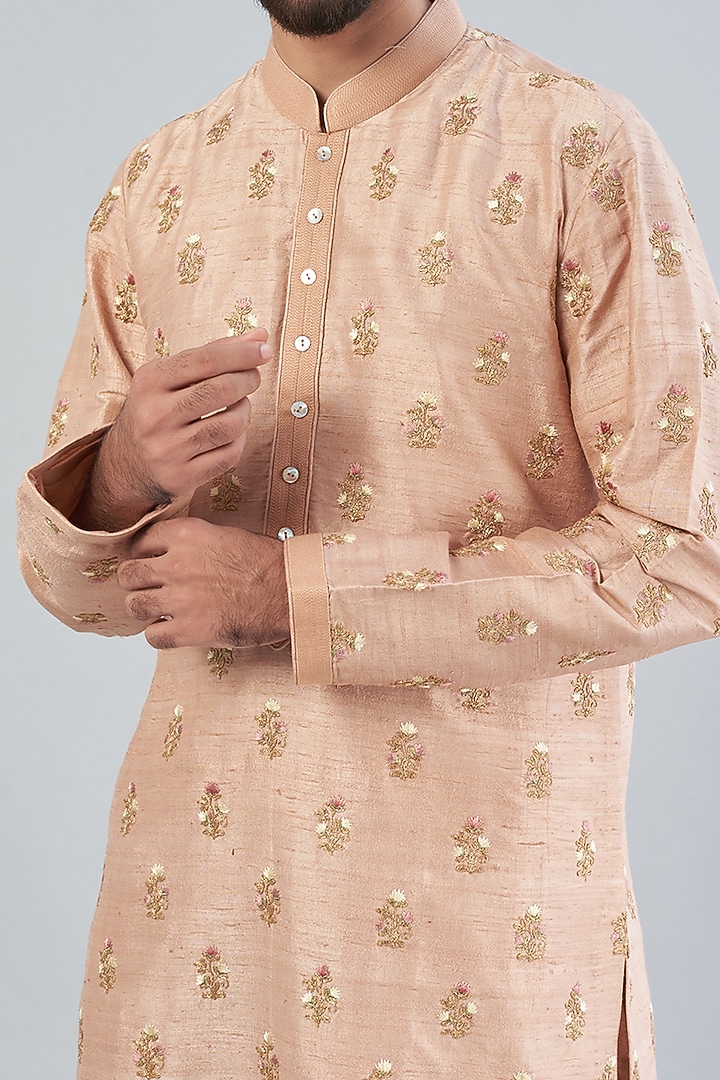Dusty Pink Raw Silk Kurta Set by Aqube by Amber Men at Pernia's Pop Up Shop