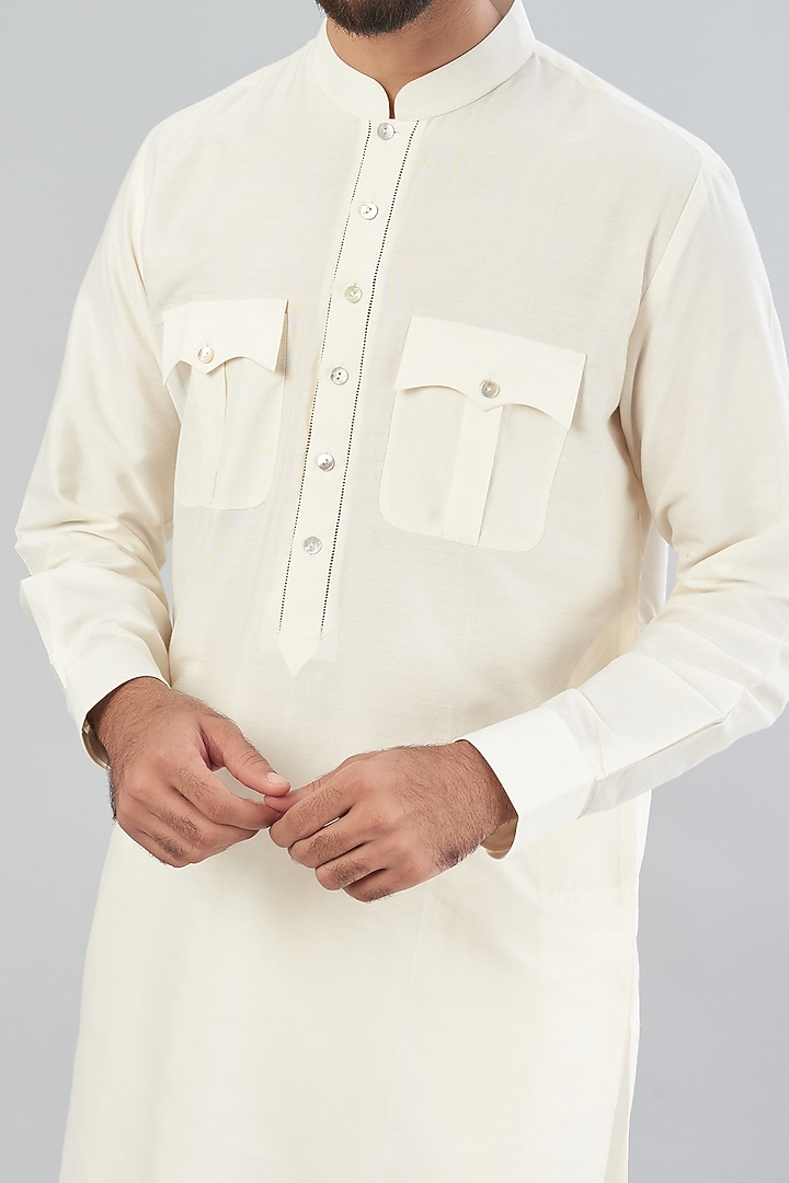 Ivory Spun Silk Kurta Set by Aqube by Amber Men at Pernia's Pop Up Shop
