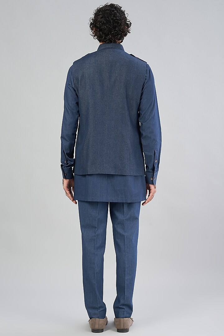 Blue Denim Bundi Jacket by Aqube by Amber Men at Pernia's Pop Up Shop