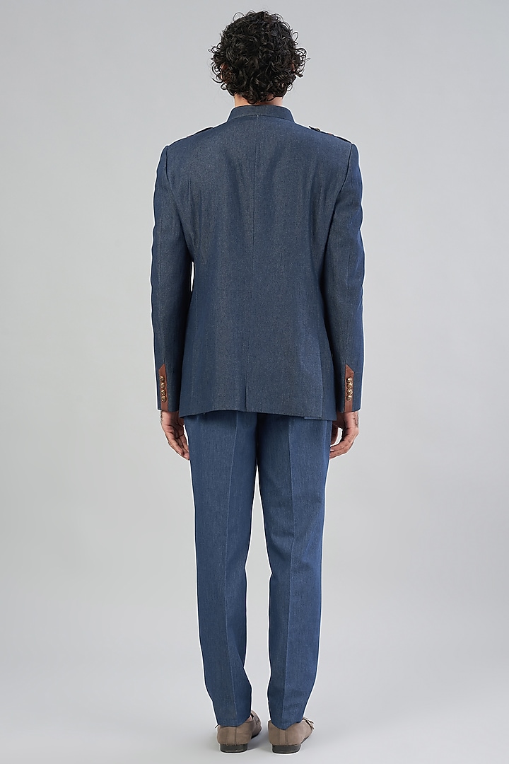 Blue Denim Wedding Bandhgala Set by Aqube by Amber Men at Pernia's Pop Up Shop