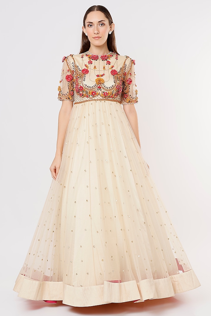 Ivory Embroidered Anarkali by Abhishek Vermaa at Pernia's Pop Up Shop