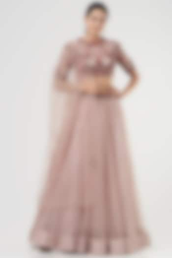 Dusky Pink Georgette Satin Wedding Lehenga Set by Abhishek Vermaa at Pernia's Pop Up Shop