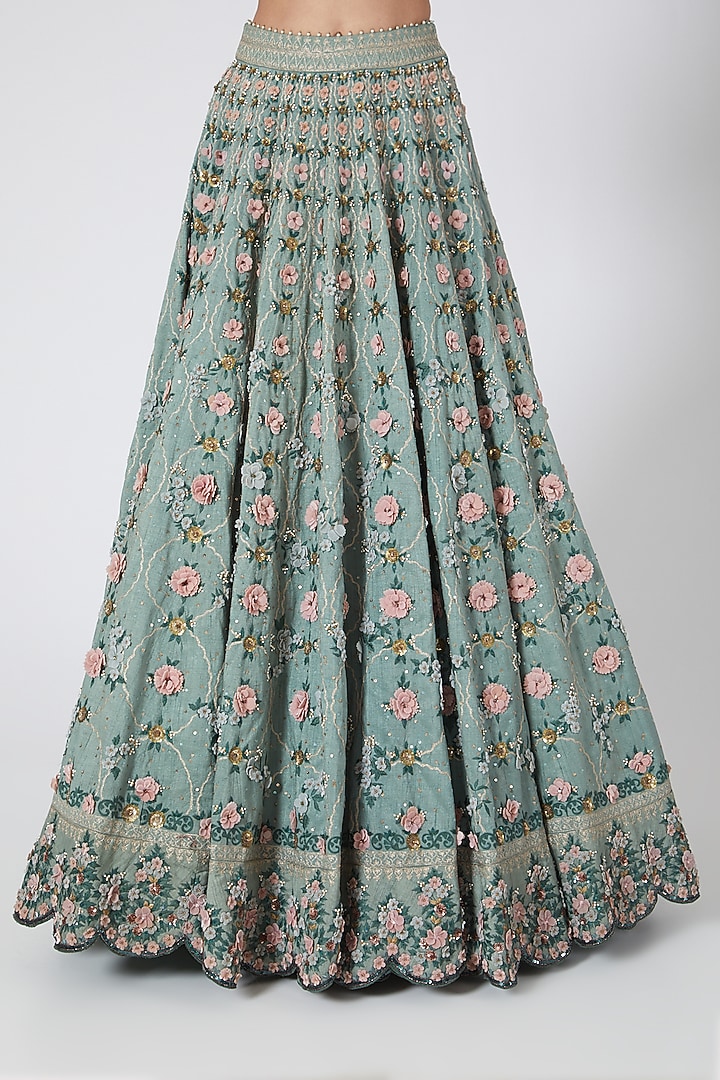 Mint Blue Embroidered Bridal Lehenga Set by Abhishek Vermaa at Pernia's Pop Up Shop