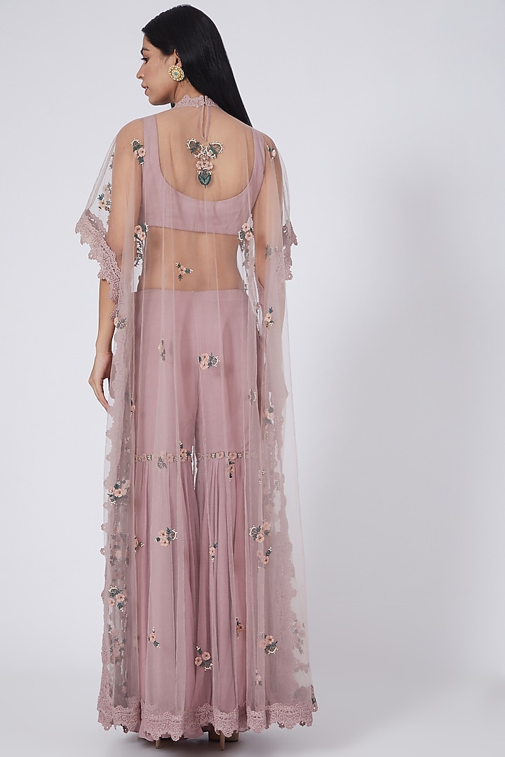 Dusky Pink Floral Hand Embroidered Cape Set by Abhishek Vermaa at Pernia's Pop Up Shop