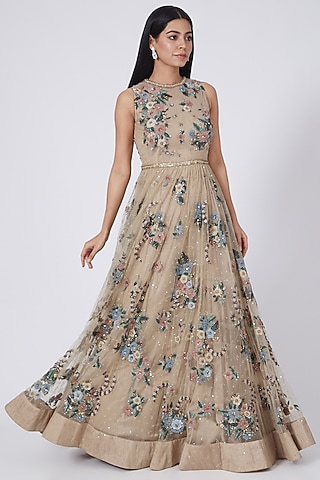 Nude Embroidered Anarkali by Abhishek Vermaa