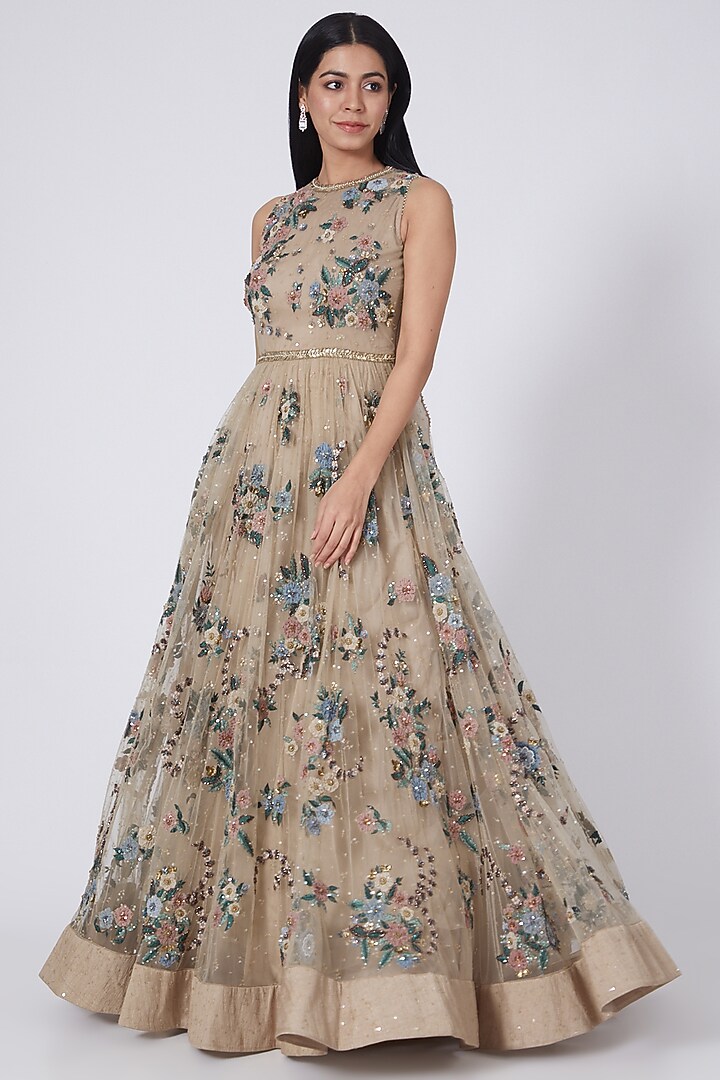 Nude Embroidered Bridal Anarkali by Abhishek Vermaa at Pernia's Pop Up Shop