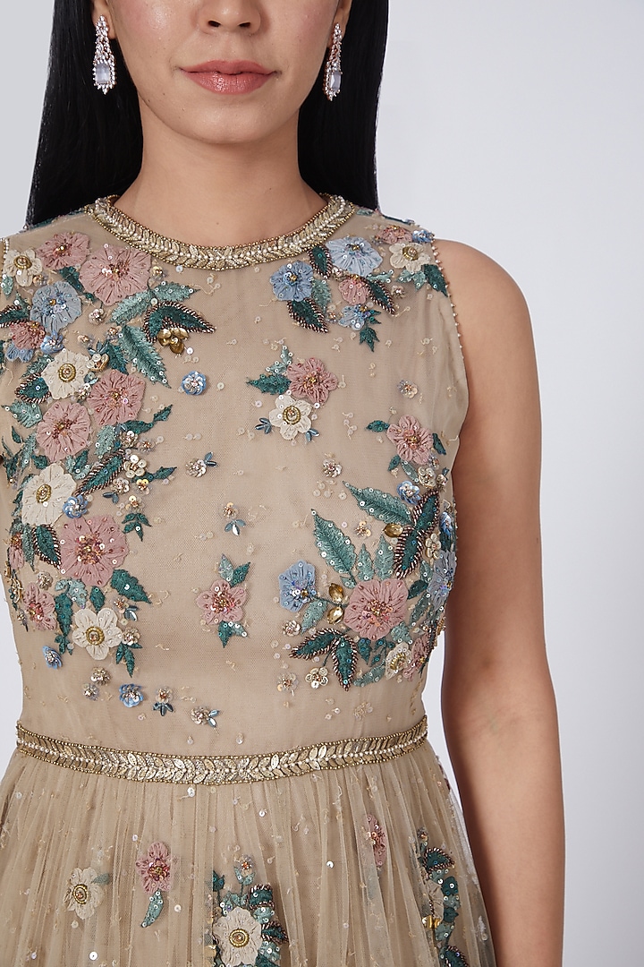 Nude Embroidered Bridal Anarkali by Abhishek Vermaa at Pernia's Pop Up Shop
