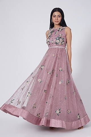 Mauve 3D Embroidered Anarkali by Abhishek Vermaa