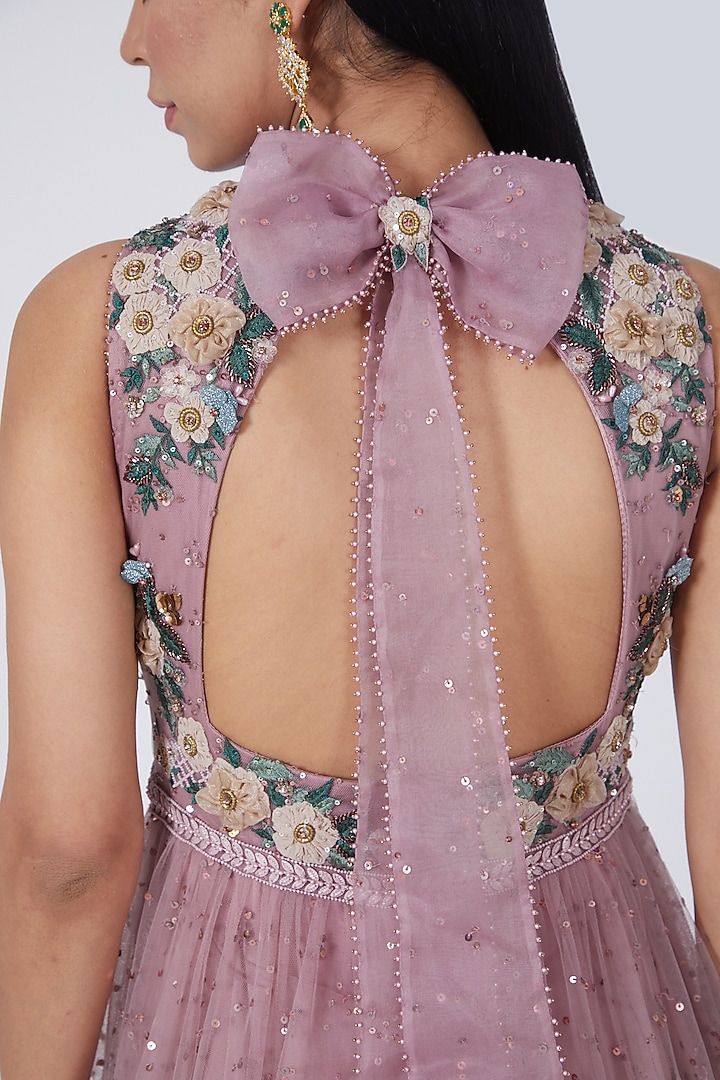 Mauve 3D Embroidered Bridal Anarkali by Abhishek Vermaa at Pernia's Pop Up Shop