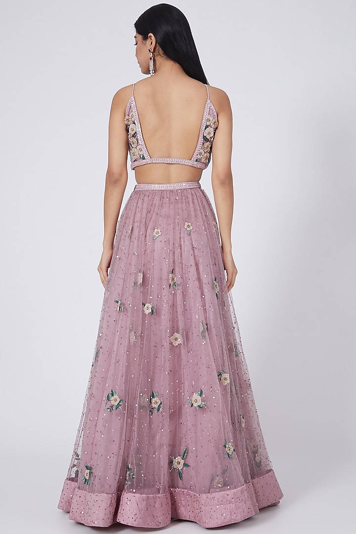 Mauve 3D Embroidered Wedding Lehenga Set by Abhishek Vermaa at Pernia's Pop Up Shop