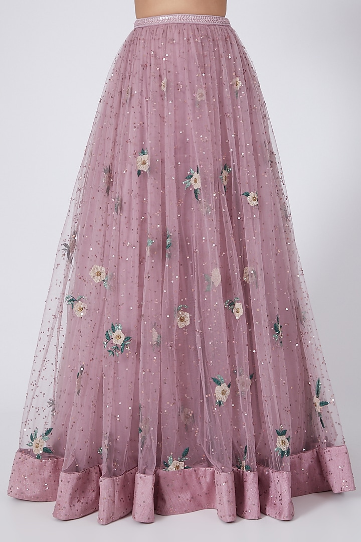 Mauve 3D Embroidered Wedding Lehenga Set by Abhishek Vermaa at Pernia's Pop Up Shop