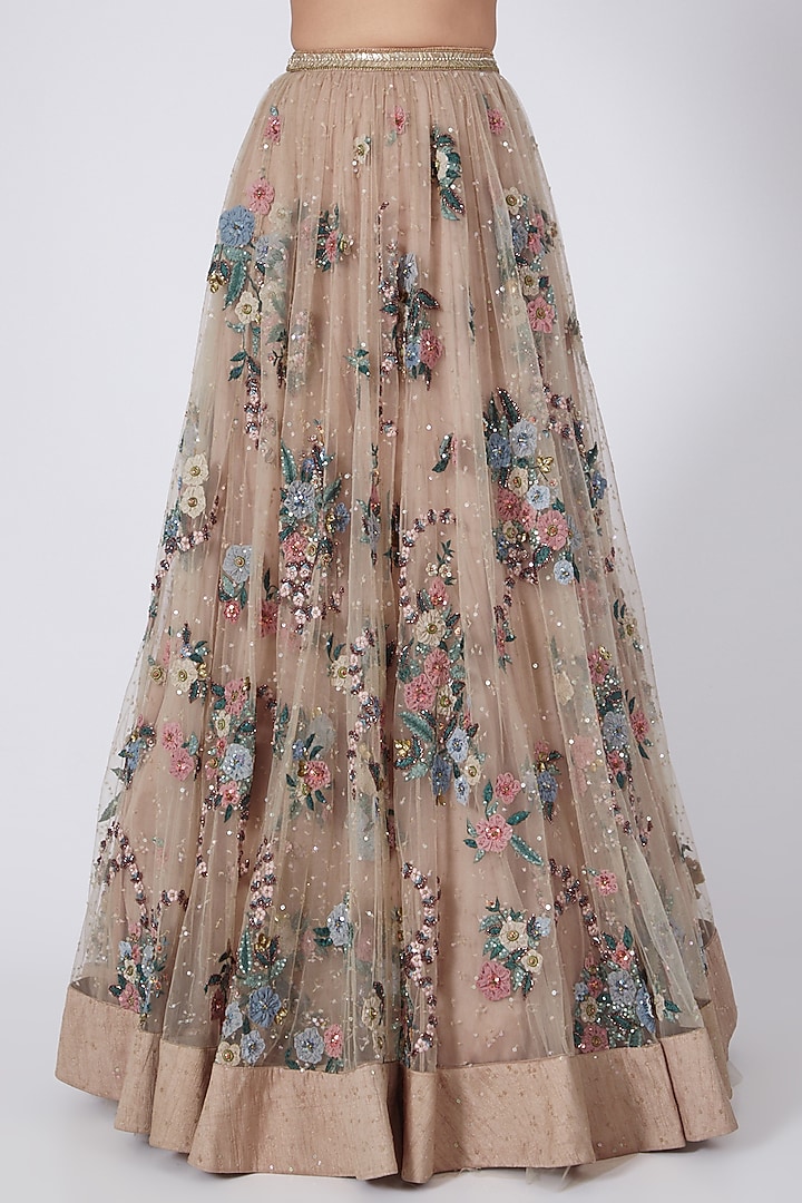 Nude Applique Embroidered Bridal Lehenga Set by Abhishek Vermaa at Pernia's Pop Up Shop