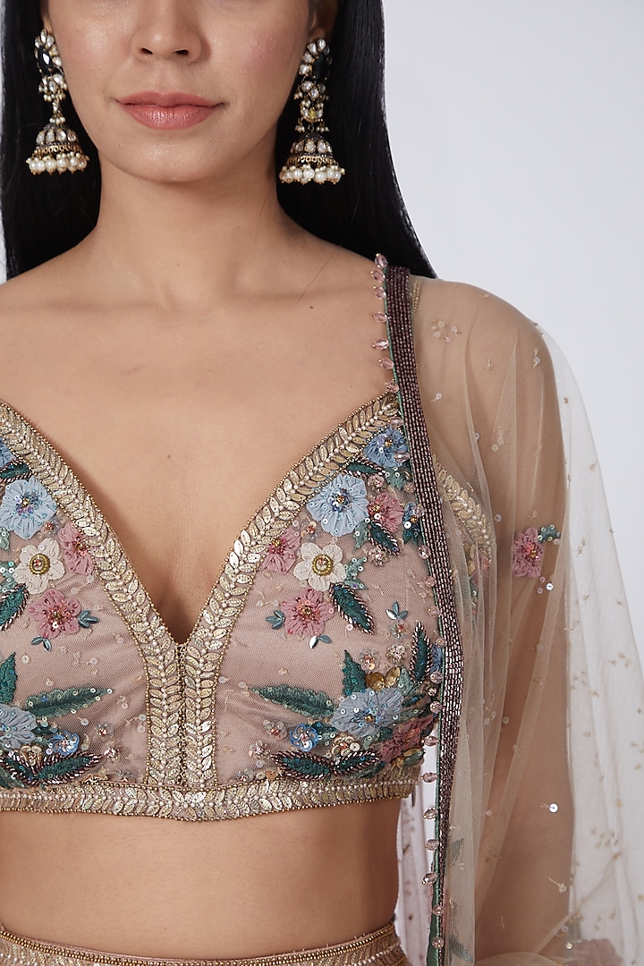 Nude Applique Embroidered Bridal Lehenga Set by Abhishek Vermaa at Pernia's Pop Up Shop