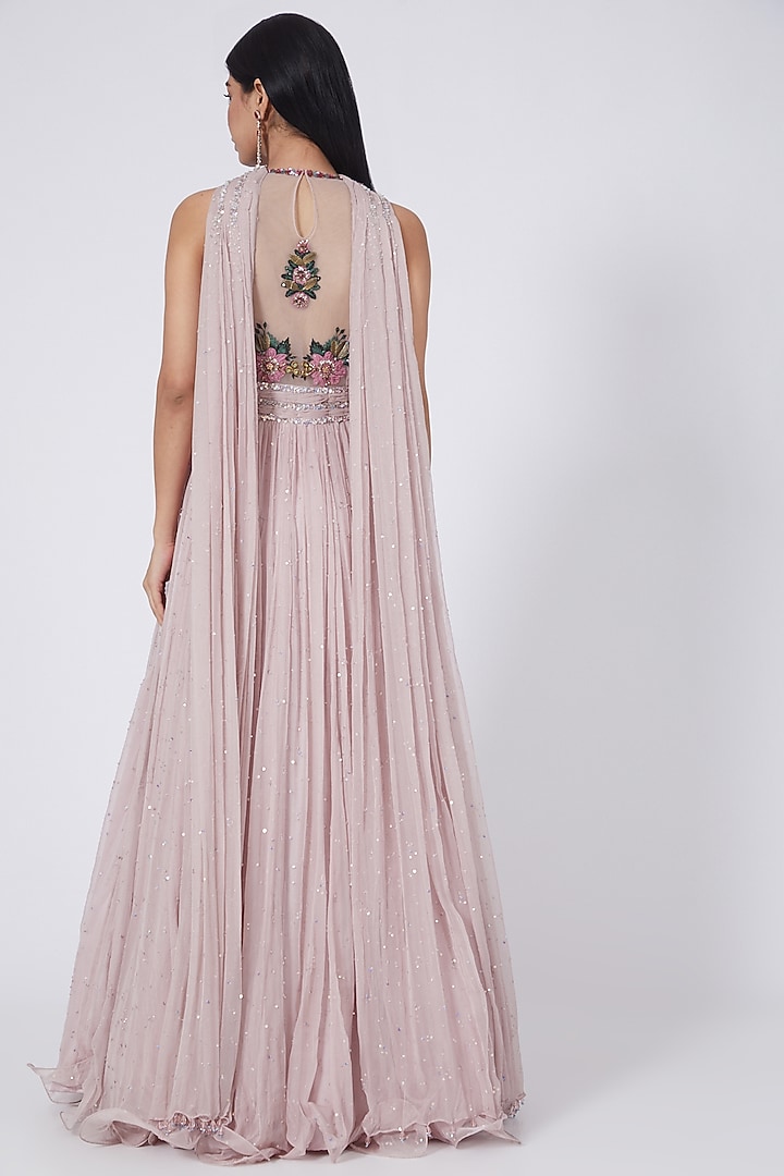 Powder Pink 3D Hand Embroidered Bridal Anarkali by Abhishek Vermaa at Pernia's Pop Up Shop