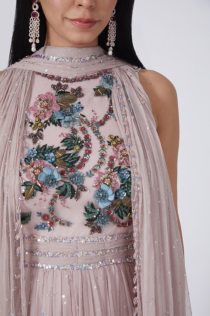 Powder Pink 3D Hand Embroidered Bridal Anarkali by Abhishek Vermaa at Pernia's Pop Up Shop