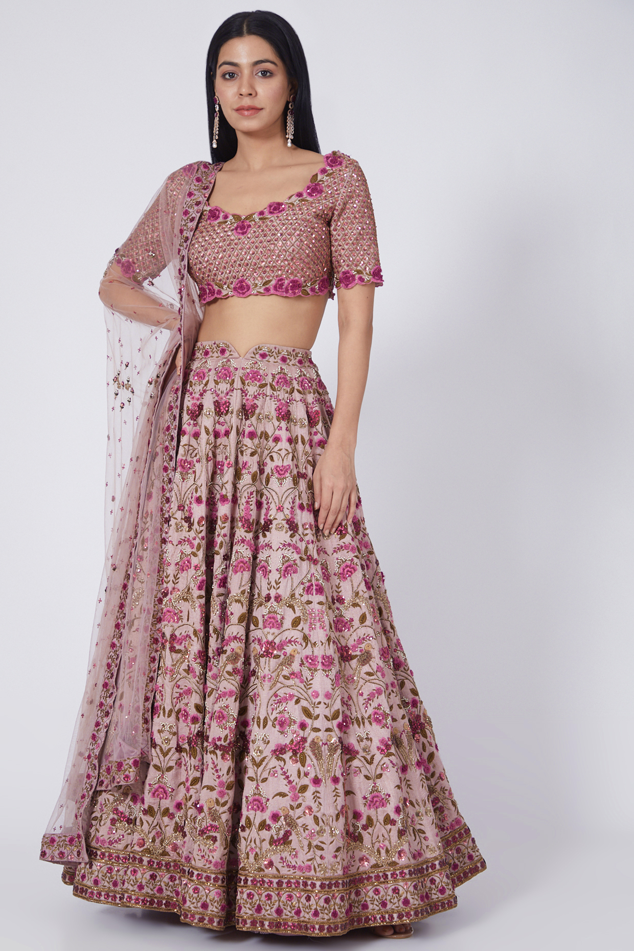 Blush Pink Embroidered Lehenga Set by Abhishek Vermaa