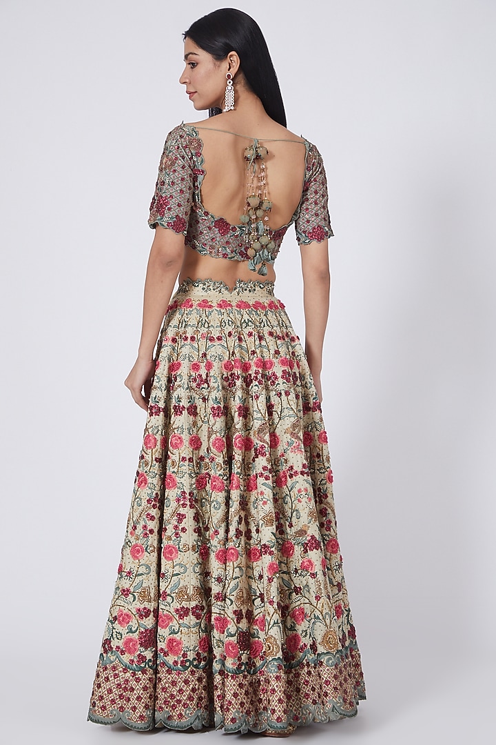 Light Gold Hand Embroidered Bridal Lehenga Set by Abhishek Vermaa at Pernia's Pop Up Shop