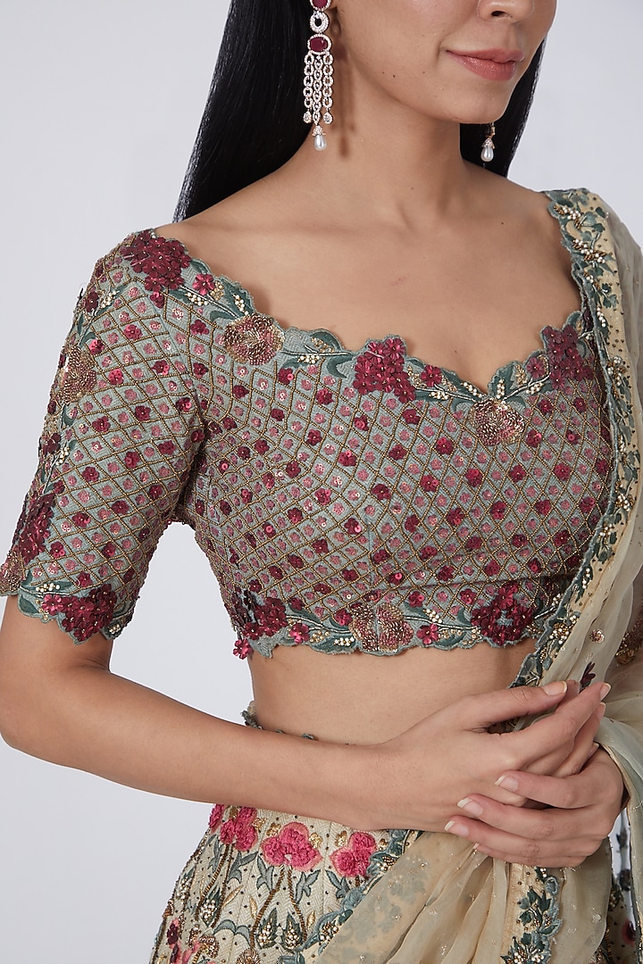 Light Gold Hand Embroidered Bridal Lehenga Set by Abhishek Vermaa at Pernia's Pop Up Shop