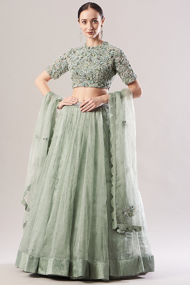 Sky Blue Hand Embroidered Bridal Lehenga Set by Abhishek Vermaa at Pernia's Pop Up Shop