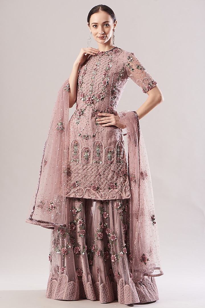 Blush Pink Silk Organza Sharara Set by Abhishek Vermaa at Pernia's Pop Up Shop