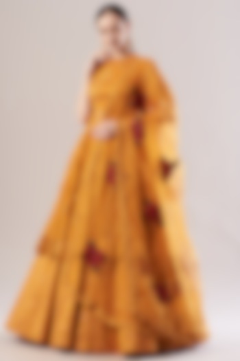 Yellow Silk Organza Embroidered Bridal Lehenga Set by Abhishek Vermaa at Pernia's Pop Up Shop