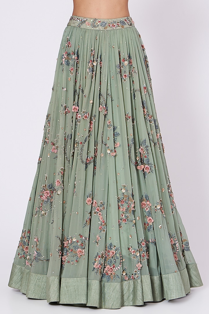 Mint Blue Floral Embroidered Bridal Lehenga Set by Abhishek Vermaa at Pernia's Pop Up Shop