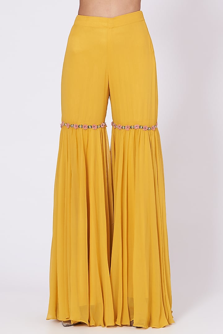 Sunflower Yellow 3D Embroidered Cape Set by Abhishek Vermaa at Pernia's Pop Up Shop