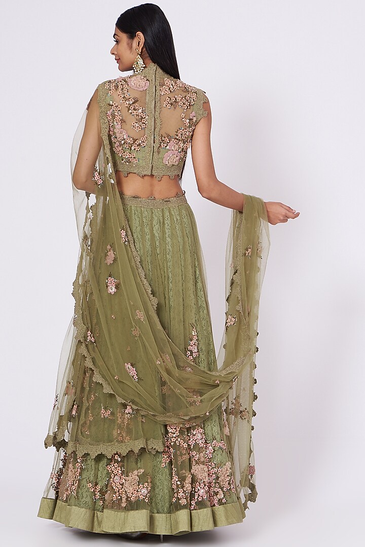 Olive Green Embroidered Wedding Lehenga Set by Abhishek Vermaa at Pernia's Pop Up Shop