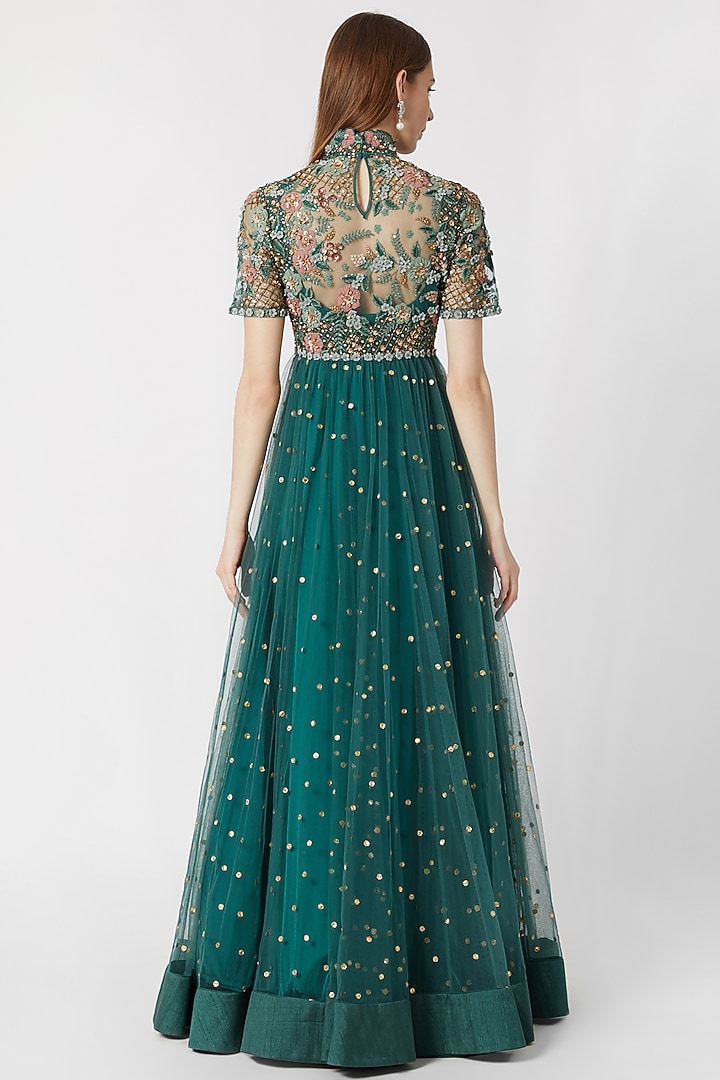Forest Green Embroidered Wedding Anarkali With Dupatta by Abhishek Vermaa at Pernia's Pop Up Shop
