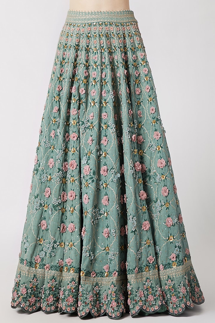 Mint Blue Embroidered Bridal Lehenga Set by Abhishek Vermaa at Pernia's Pop Up Shop