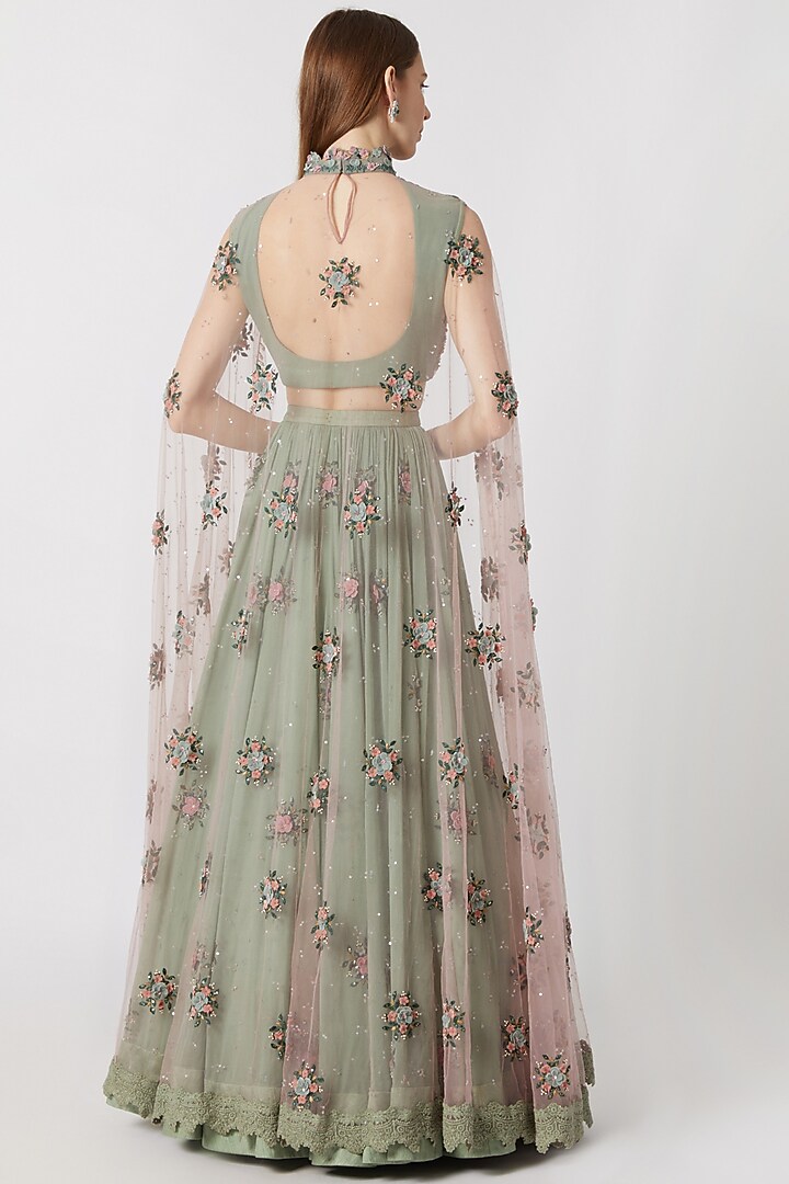 Mint Blue Embroidered Wedding Lehenga With Choli by Abhishek Vermaa at Pernia's Pop Up Shop