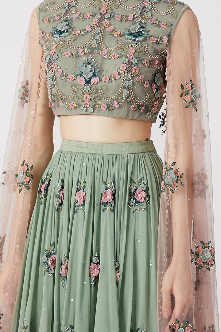 Mint Blue Embroidered Wedding Lehenga With Choli by Abhishek Vermaa at Pernia's Pop Up Shop
