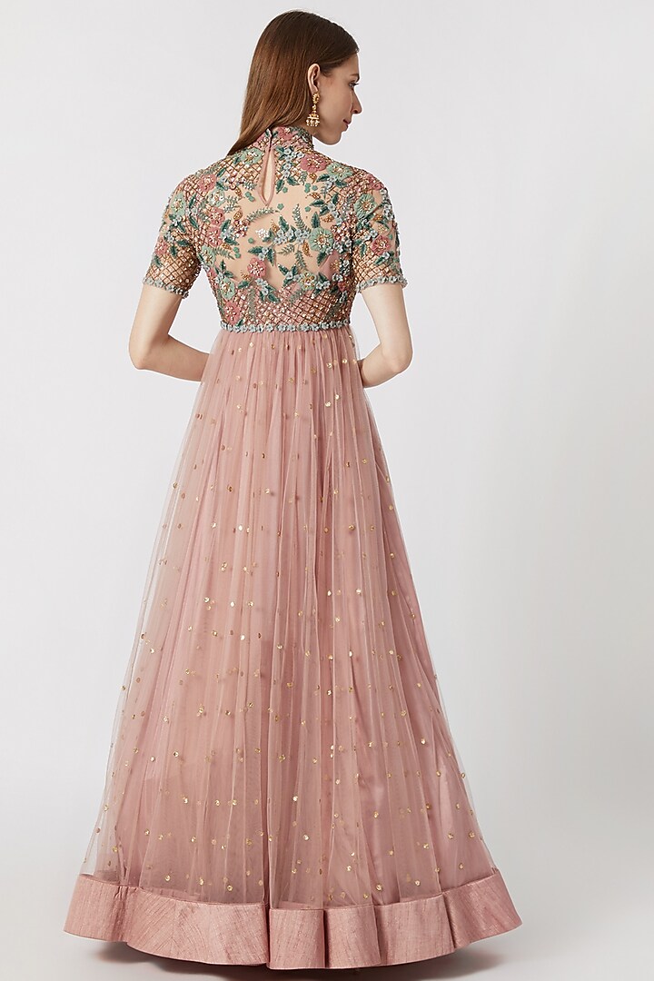 Onion Pink Embroidered Wedding Anarkali With Dupatta by Abhishek Vermaa at Pernia's Pop Up Shop