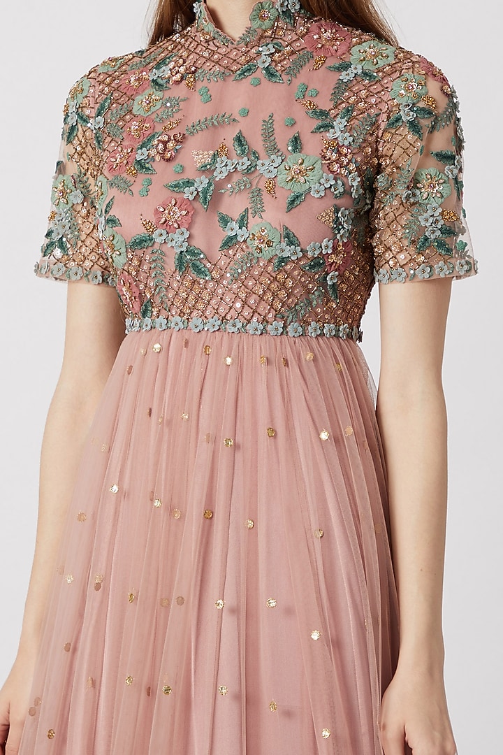 Onion Pink Embroidered Wedding Anarkali With Dupatta by Abhishek Vermaa at Pernia's Pop Up Shop