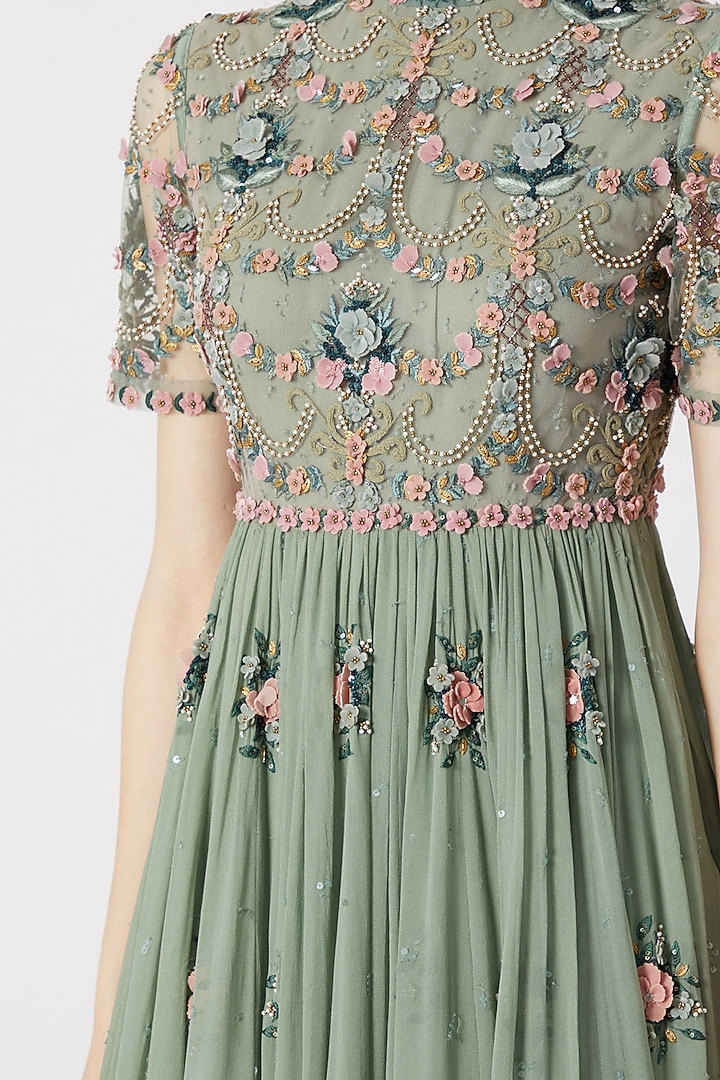 Mint Blue Embroidered Bridal Anarkali With Dupatta by Abhishek Vermaa at Pernia's Pop Up Shop