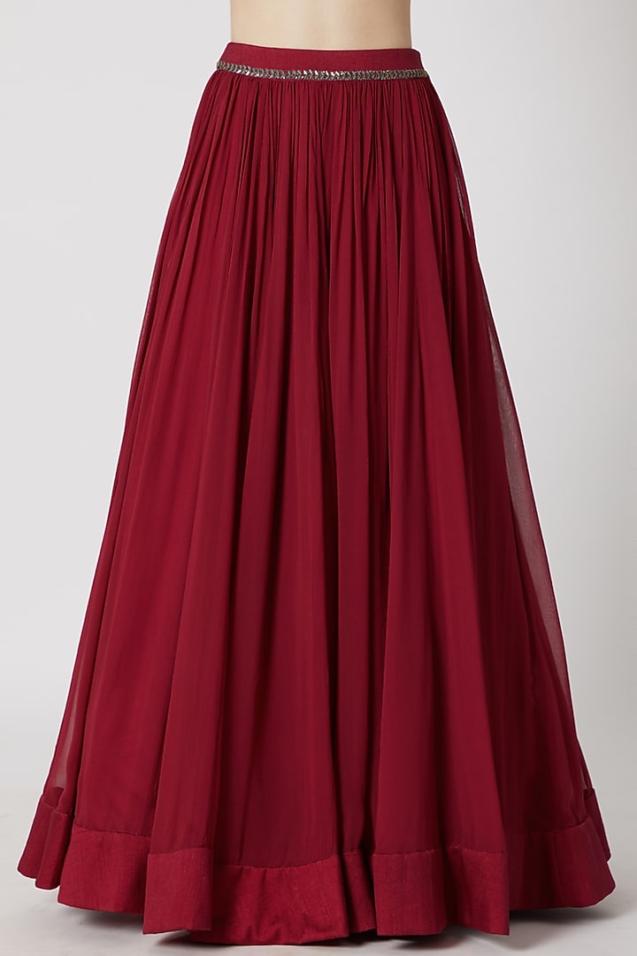 Cranberry Red Embroidered Wedding Lehenga With Blouse by Abhishek Vermaa at Pernia's Pop Up Shop