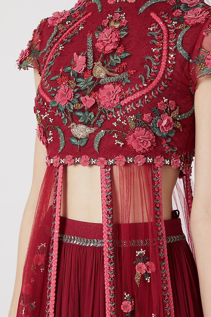Cranberry Red Embroidered Wedding Lehenga With Blouse by Abhishek Vermaa at Pernia's Pop Up Shop