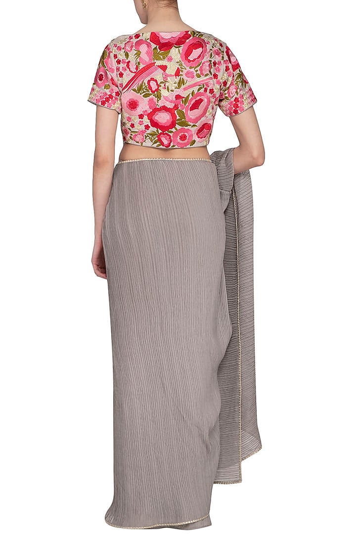 Ash Grey Embroidered Wedding Saree Set by Aashima Behl at Pernia's Pop Up Shop