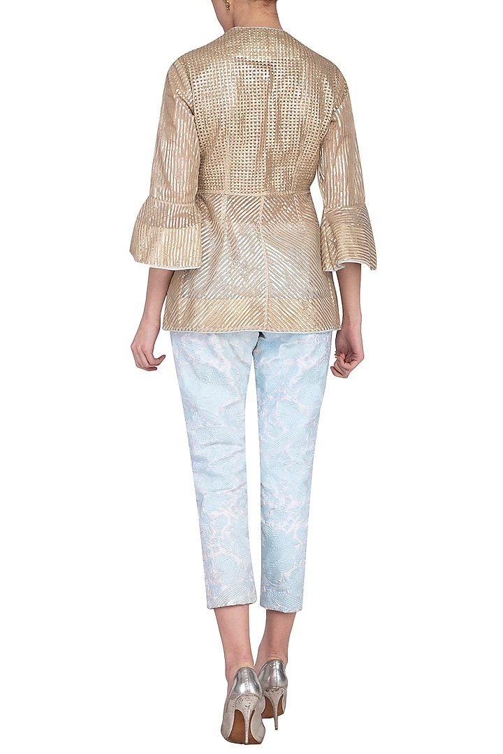 Gold Jacket With Embroidered Pants by Aashima Behl at Pernia's Pop Up Shop