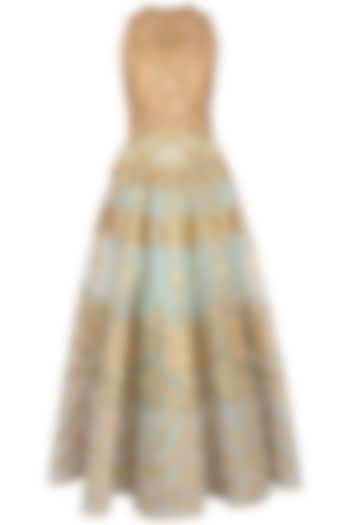 Aqua & Gold Embroidered Blouse With Lehenga Skirt by Aashima Behl