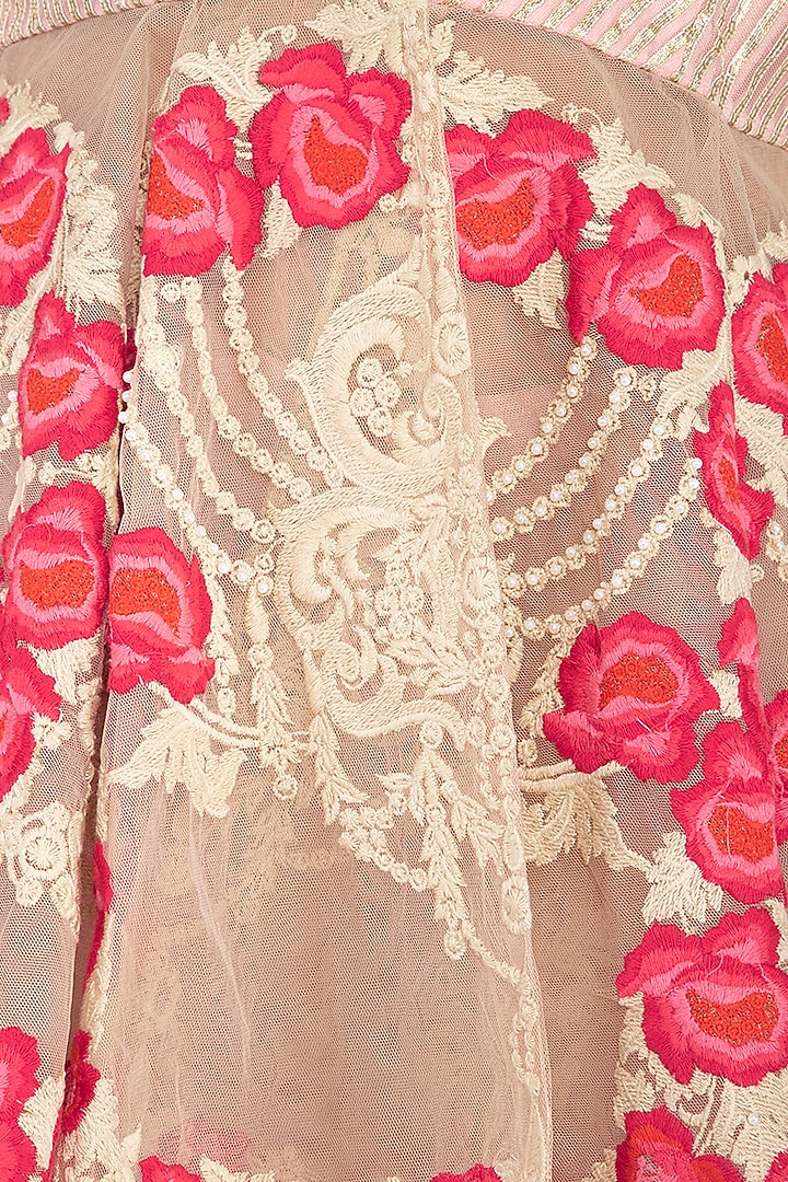 Salmon Pink Embroidered Peplum Jacket With Gharara Pants by Aashima Behl at Pernia's Pop Up Shop