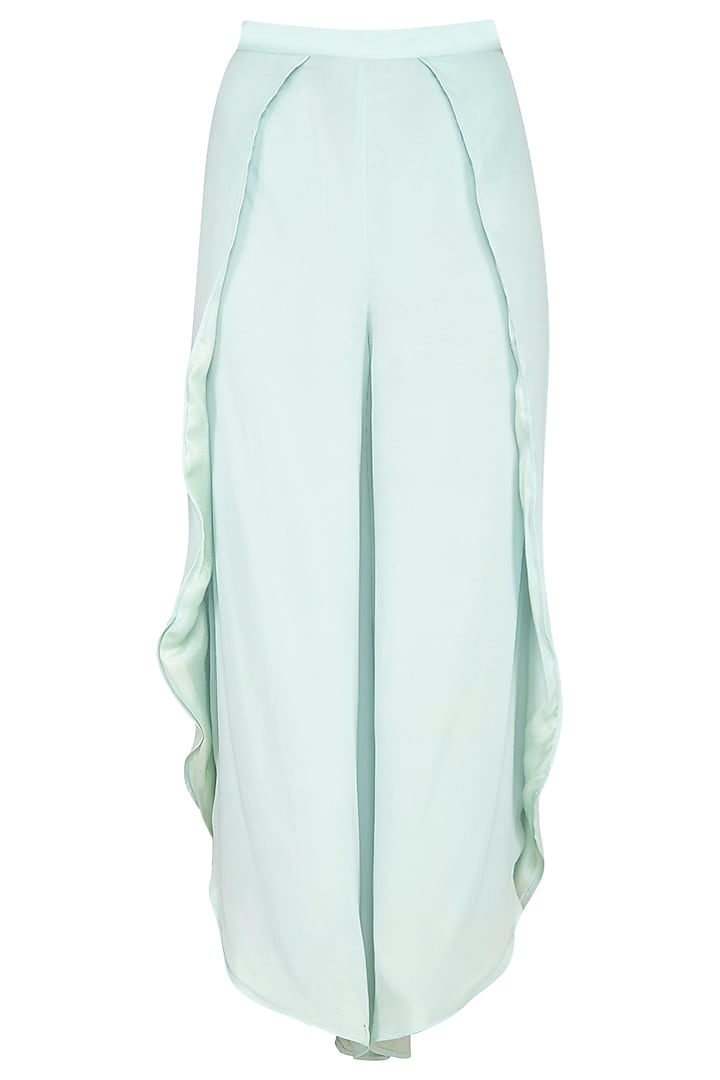 Mint Embroidered Flowy Top With Drape Pants by Aashima Behl at Pernia's Pop Up Shop