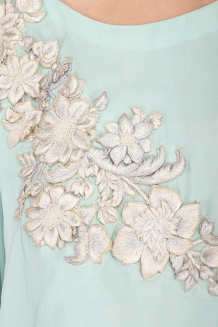Mint Embroidered Flowy Top With Drape Pants by Aashima Behl at Pernia's Pop Up Shop