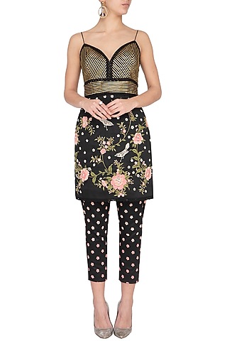 Black Embroidered Kurta With Pants by Aashima Behl