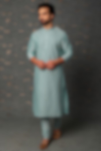 Powder Blue Embroidered Kurta Set by Abhishek Gupta Men at Pernia's Pop Up Shop