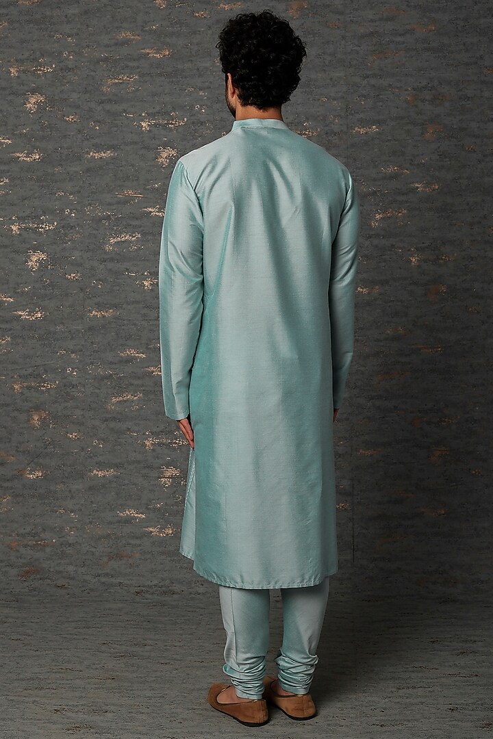 Powder Blue Embroidered Kurta Set by Abhishek Gupta Men at Pernia's Pop Up Shop