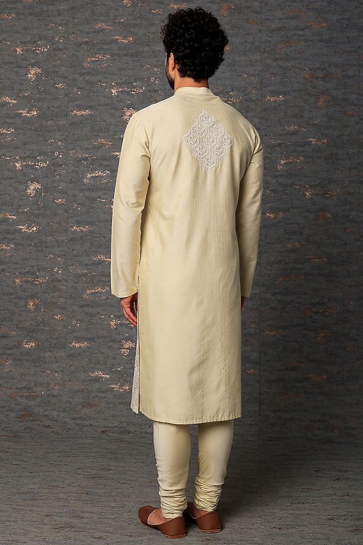 Light Beige Resham Embroidered Kurta Set by Abhishek Gupta Men at Pernia's Pop Up Shop