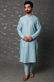 Powder Blue Kurta Set With Pintucks Design by Abhishek Gupta Men at ...