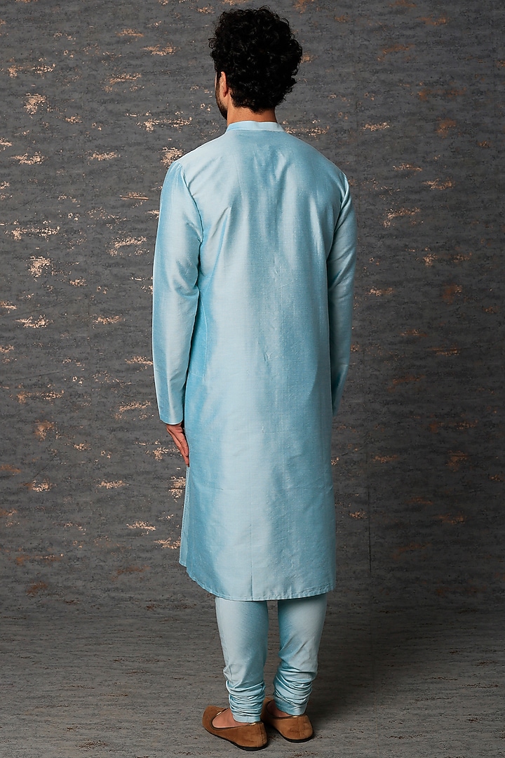 Powder Blue Kurta Set With Pintucks by Abhishek Gupta Men at Pernia's Pop Up Shop
